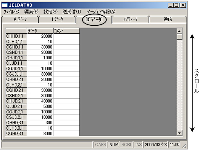 メイン画面の[Dデータ]タブ